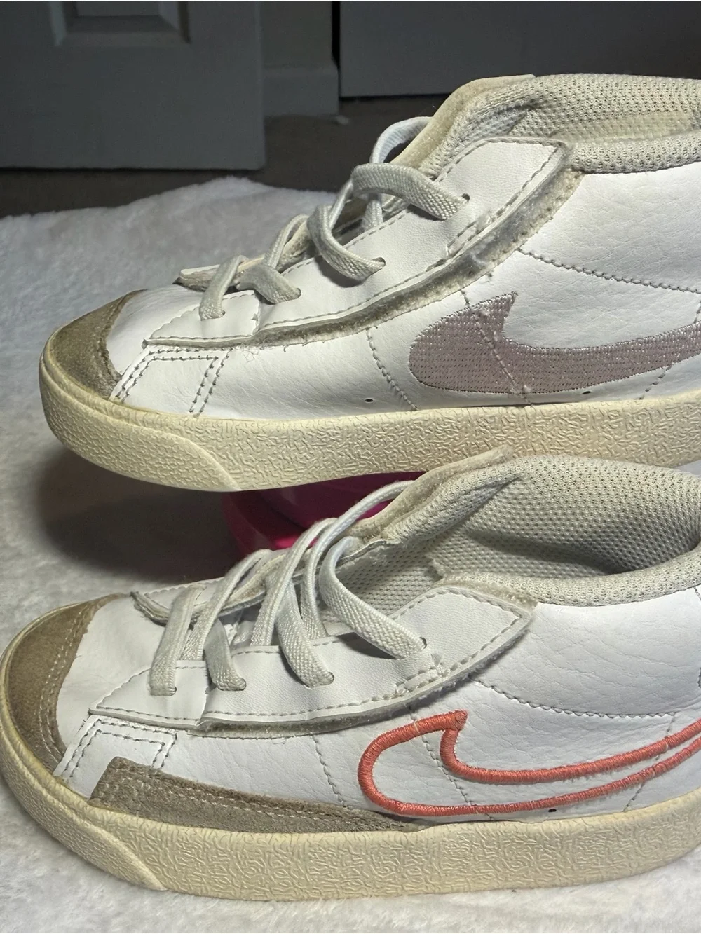 Nike Kids White Leather Sneakers with Tan Accents